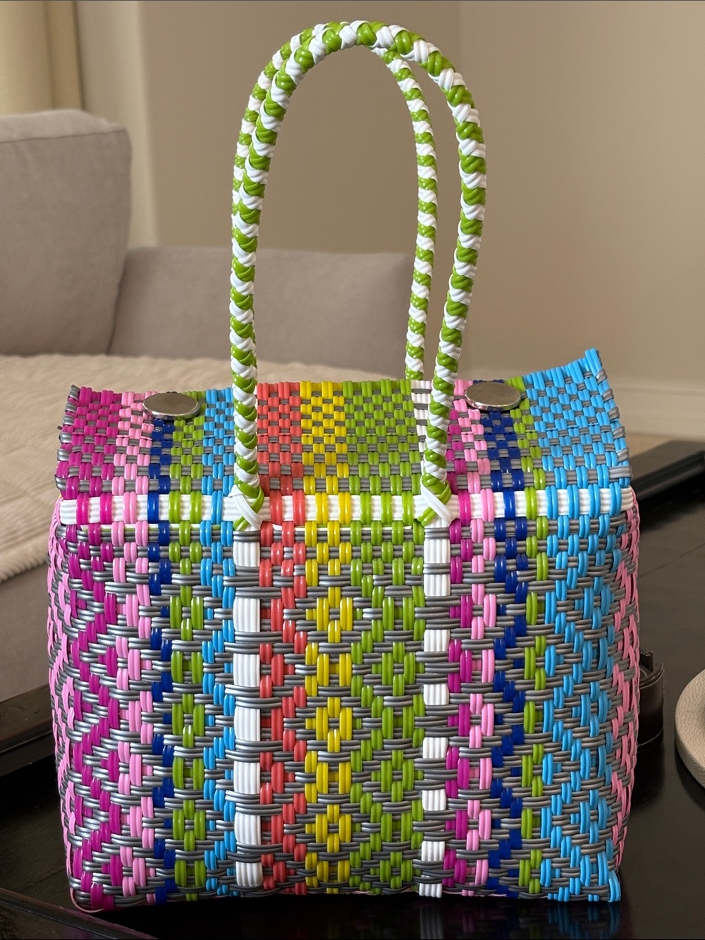 Handwoven PVC Multicolor Women’s Tote Bag